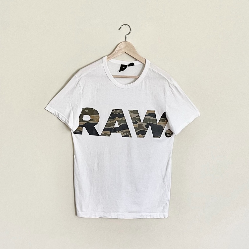 G-Star Raw Camouflage Logo Graphic White T Shirt Men’s size Medium